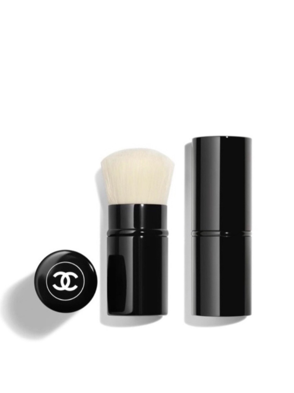 CHANEL White Bristle Retractable Kabuki Brush with Black Case